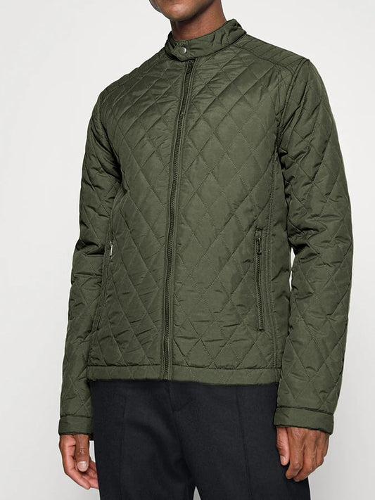 Men's Light Cotton Clothes Casual Diamond Shaped Stand-up Collar Coat Fashion Cotton-padded Jacket