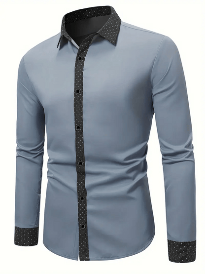 Men's Business Casual Printed Satin Long Sleeve Shirt