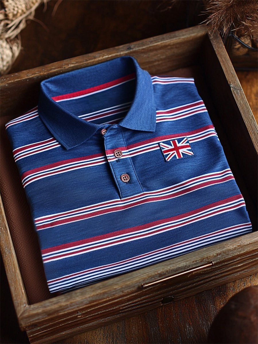 Men's Business Casual Union Jack Button Short Sleeve Polo Shirt