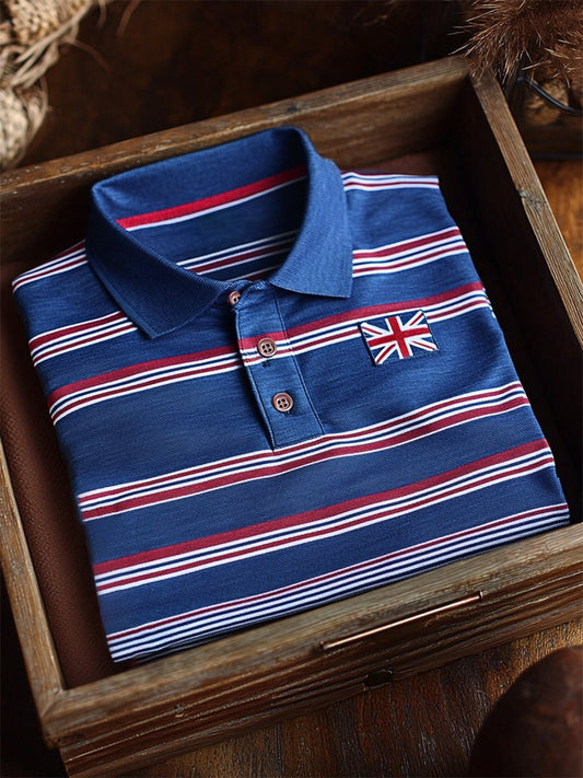 Men's Business Casual Union Jack Button Short Sleeve Polo Shirt
