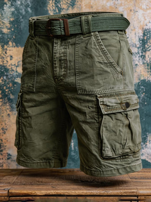 Men's Retro Outdoor Multi-Pocket 100% Cotton Washed Cargo Shorts
