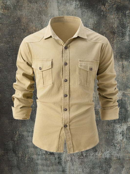 Men'S Fashionable Pure Cotton Washed Brushed Ripped Casual Long-Sleeved Shirt