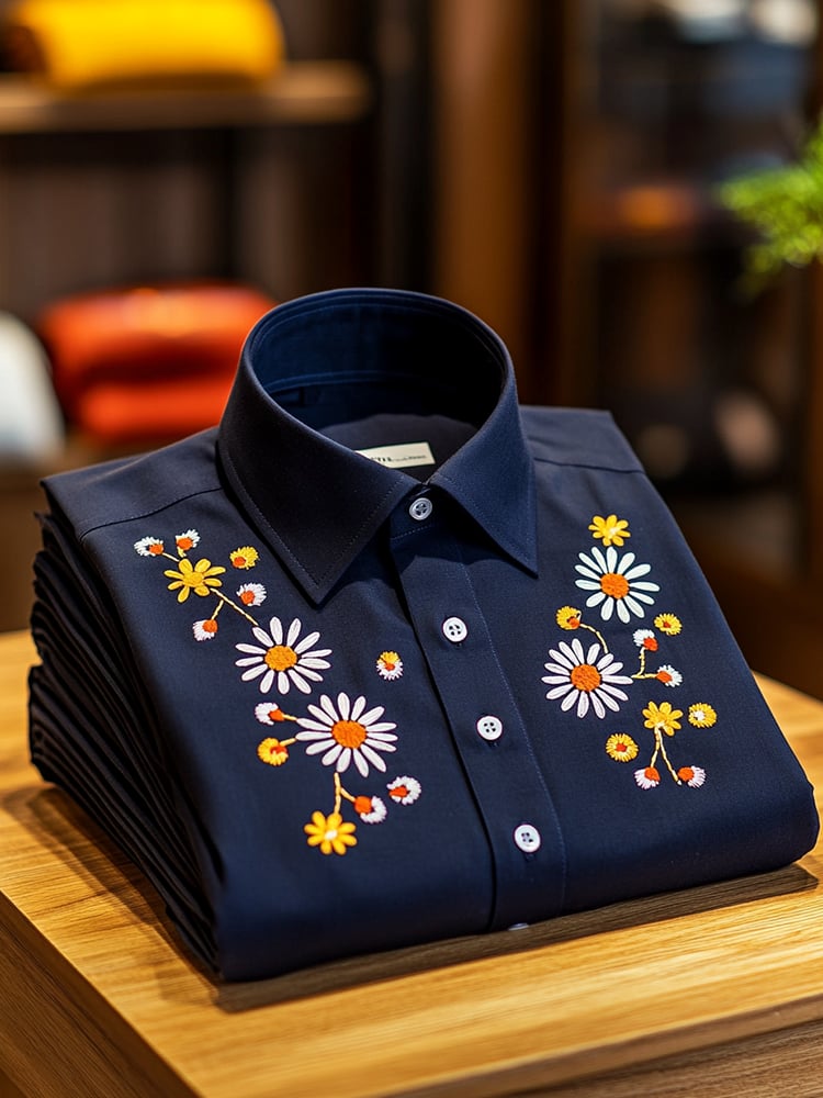 Men's Business Casual Floral Lapel Short Sleeve Shirt