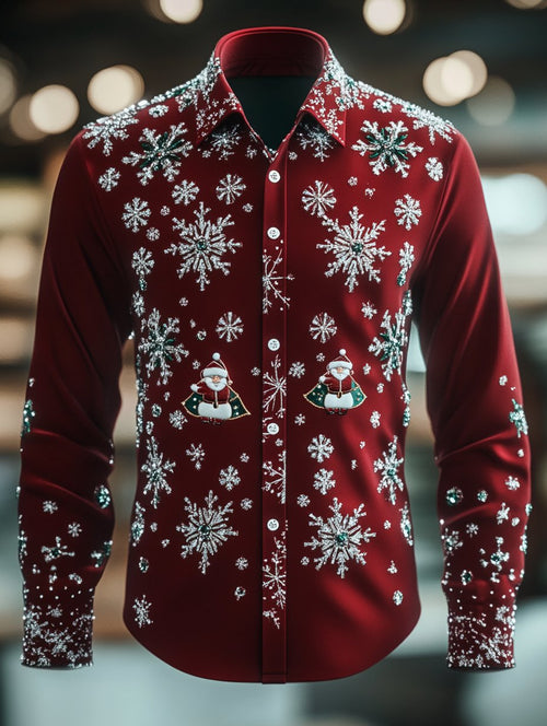 Men's Retro Christmas Print Long Sleeve Shirt