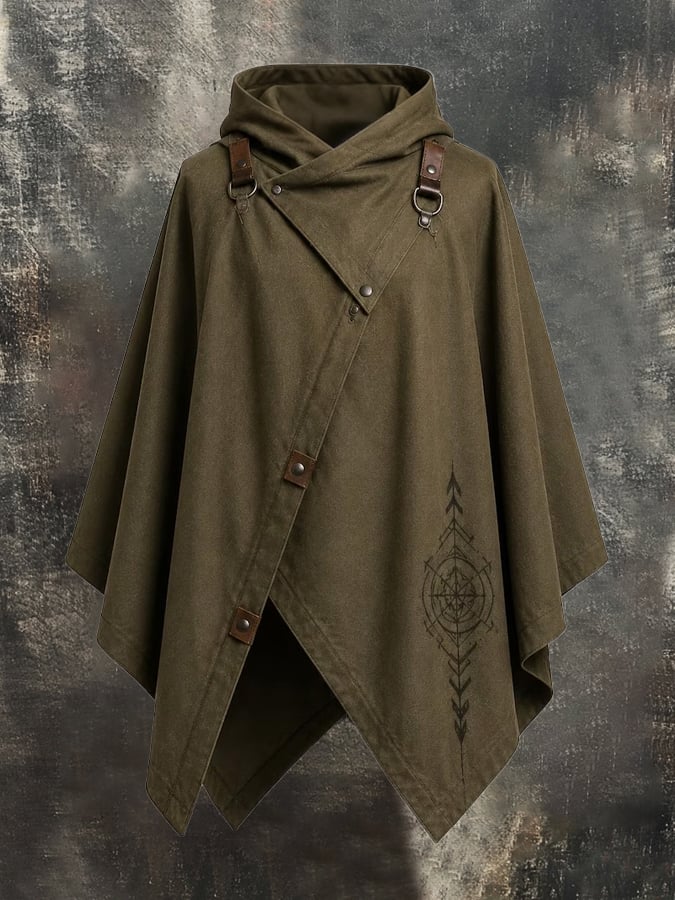Men's Vintage-Style Distressed Hooded Workwear Cape/Cloak
