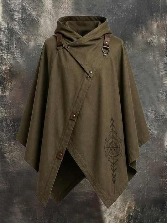 Men's Vintage-Style Distressed Hooded Workwear Cape/Cloak