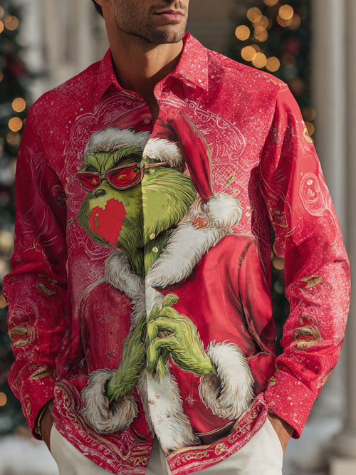 Men's Christmas Green Evergreen Long-Sleeved Shirt