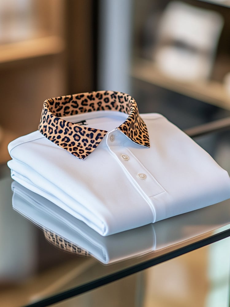 Men's Business Casual Leopard Print Button Short Sleeve Polo Shirt
