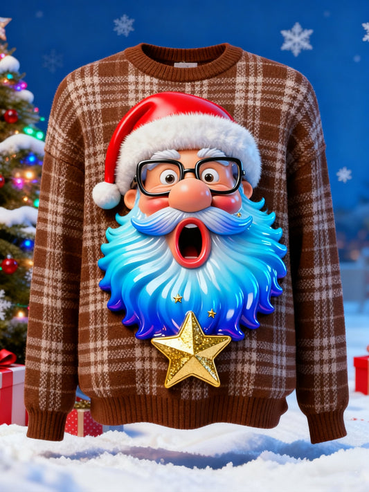 Men's Cartoon Print Ugly Christmas Santa Pullover Sweater
