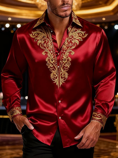 Men's Fashionable Business Luxury Contrasting Color Design Printed Long-Sleeved Shirt