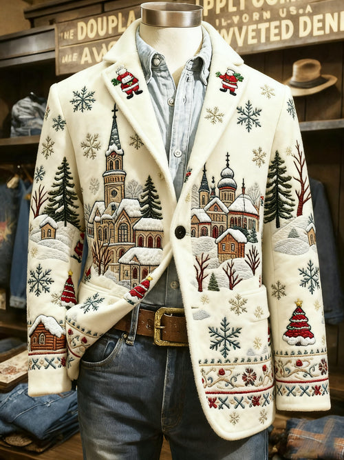 Men's Vintage Christmas Print Casual Jacket