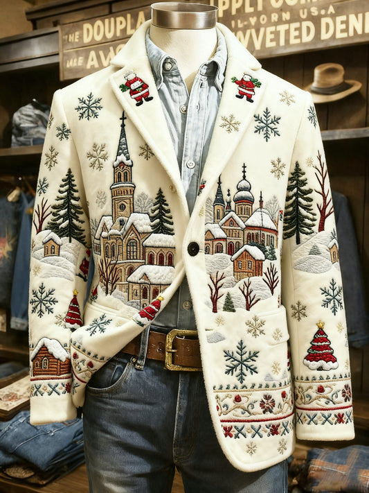 Men's Vintage Christmas Print Casual Jacket
