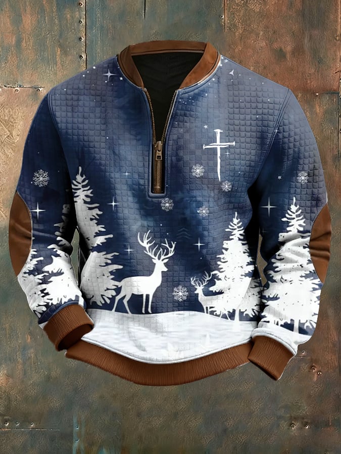 Men's Casual Christmas-themed Checkered Jacquard Sweatshirt