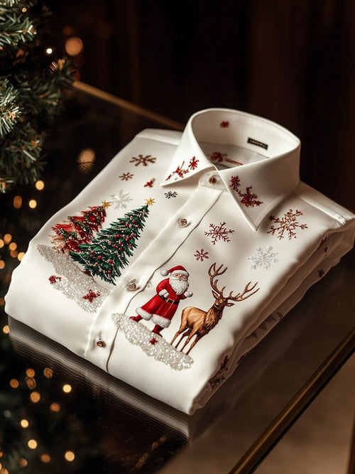 Men's Christmas Satin Luxe Long Sleeve Button Down Shirt