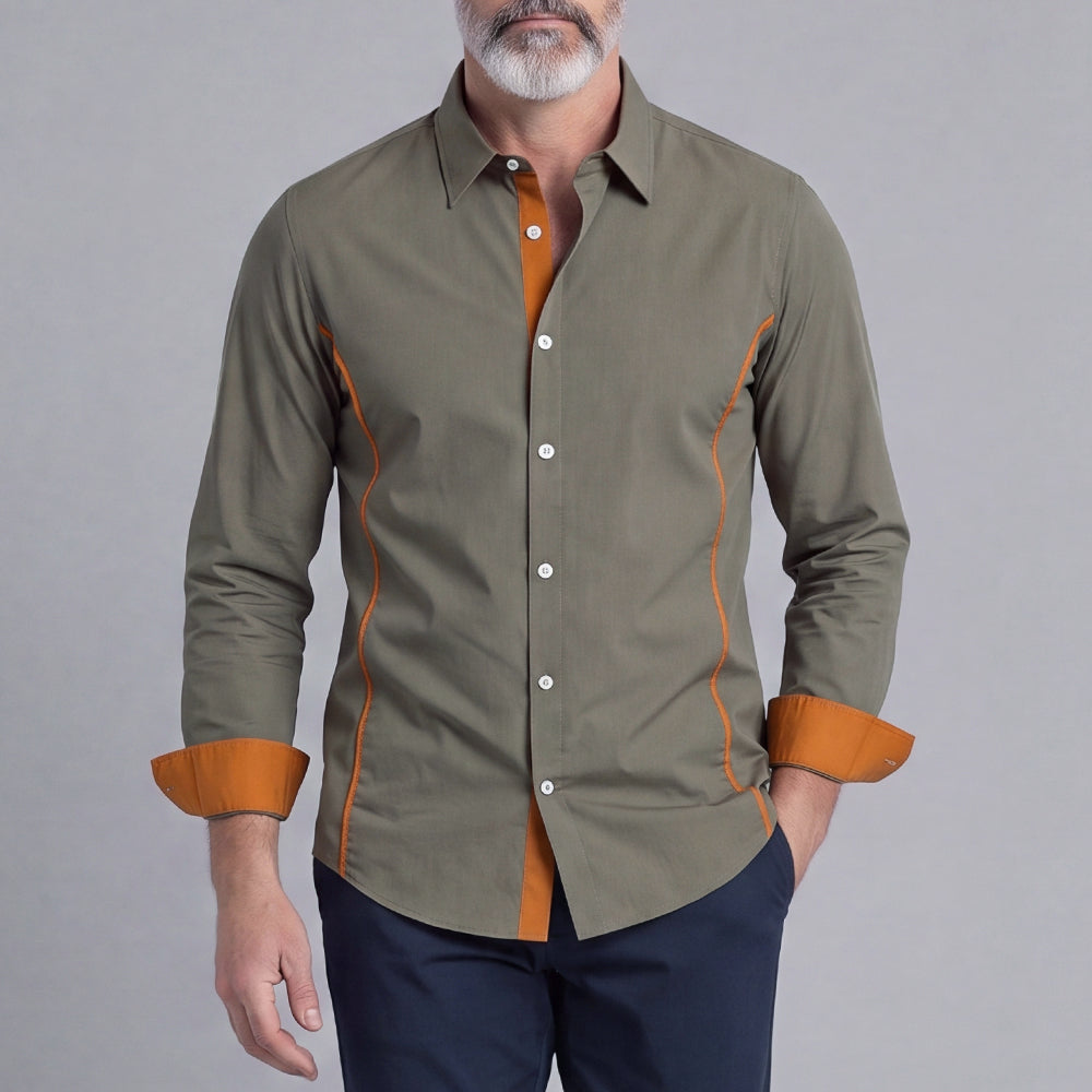 Men's Color-Blocked V-Neck Long-Sleeve Shirt