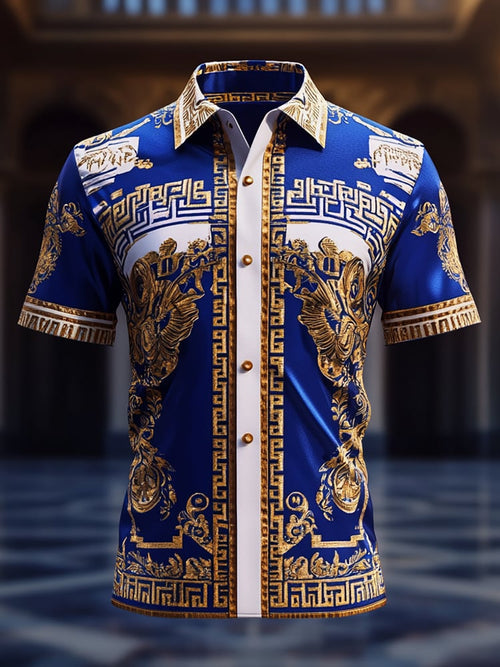 Men's Satin Luxe Print Short Sleeve Button Shirt