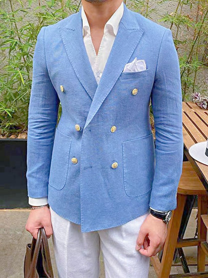 Men's Vintage Double-Breasted Solid Color Gentleman's Business Suit Jacket