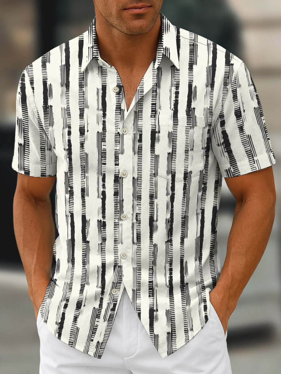 Men's Retro Geometric Art Print Lapel Short Sleeve Shirt
