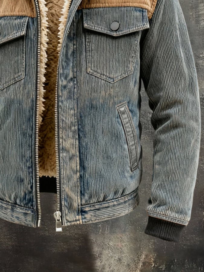 Men's Vintage Warm Lambswool Corduroy Outdoor Jacket