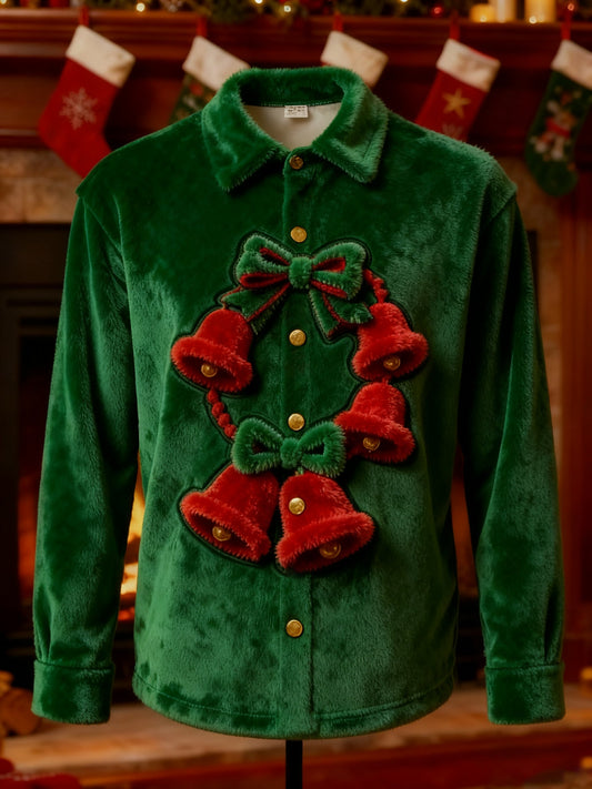 Men's Christmas Velvet Casual Long Sleeve Shirt