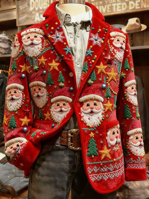Men's Casual Christmas Print Suit Jacket