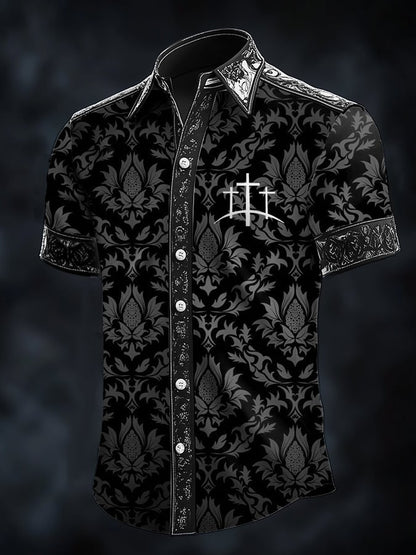 Men's Retro Baroque Print Dark Shirt