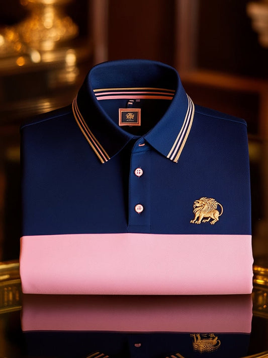 Men's Retro Business Logo Print Long Sleeve Polo Shirt