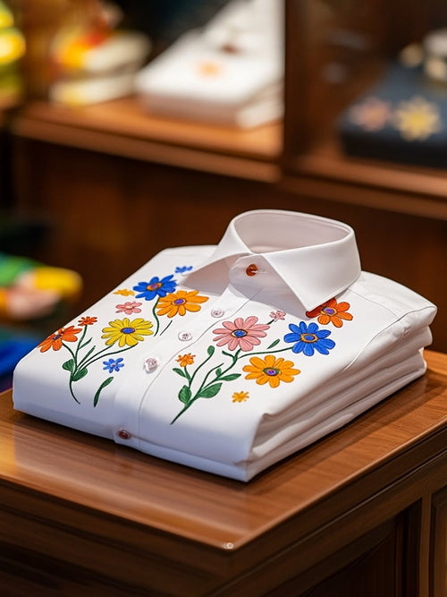 Men's Business Casual Floral Lapel Short Sleeve Shirt