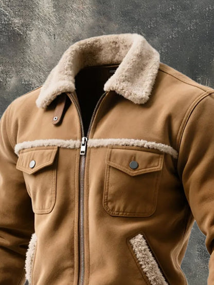 Men's Retro Patchwork Lambswool Warm Jacket