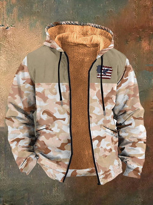 Men's Vintage Western Tiger Camouflage Print Fleece Zipper Jacket