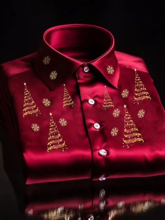 Men's Satin Luxury Christmas Long Sleeve Shirt