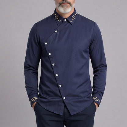 Men's Casual Solid-Color Slim-Fit Long-Sleeve Shirt