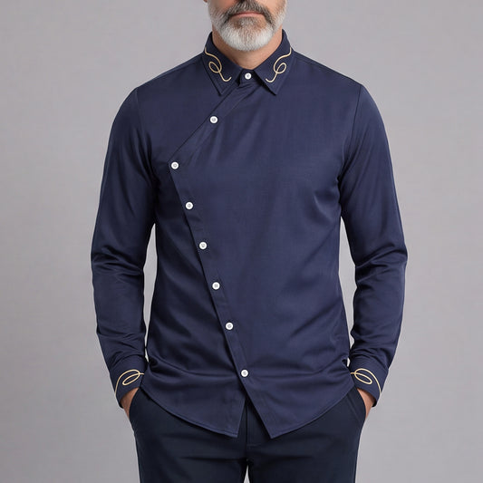 Men's Casual Solid-Color Slim-Fit Long-Sleeve Shirt