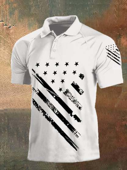 Men's Independence Day American Flag Print Casual Polo
