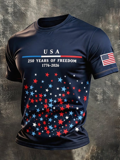 Men's Retro Independence Day Patriot Crew Neck T-Shirt
