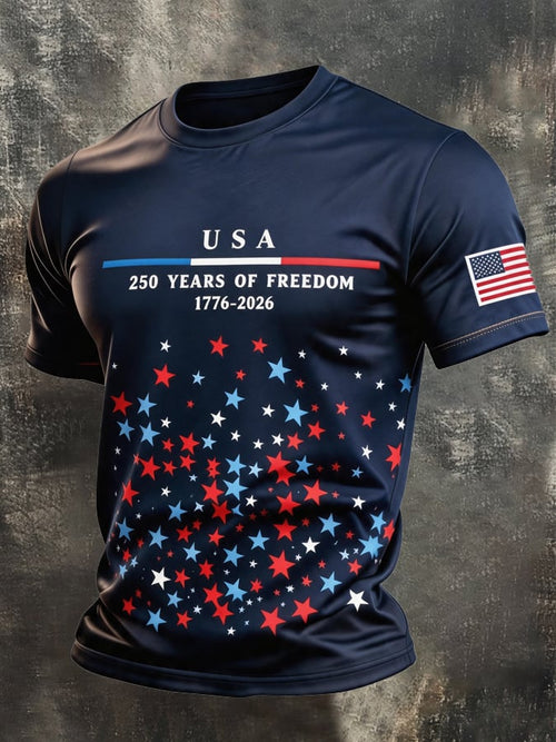 Men's Retro Independence Day Patriot Crew Neck T-Shirt