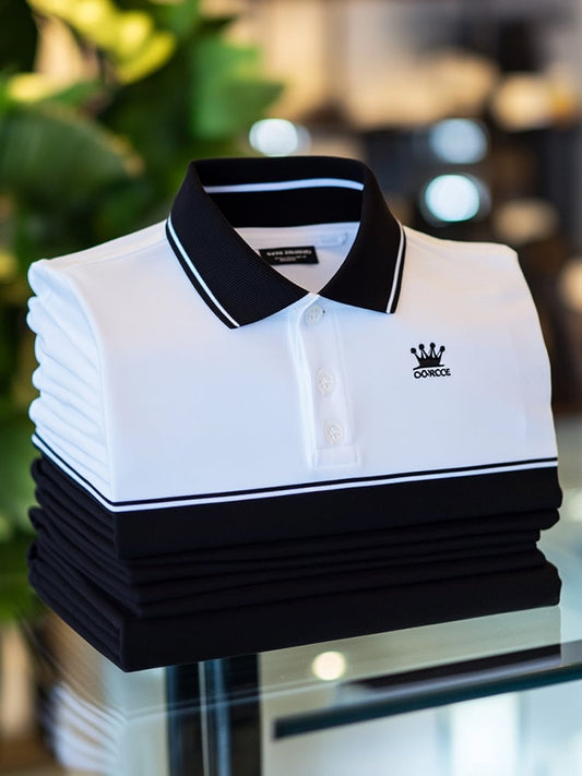 Men's Business Casual Logo Button Short Sleeve Polo Shirt