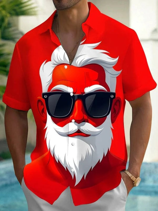 Men's Christmas Santa Claus Print Short Sleeve Shirt