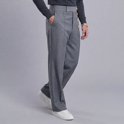 Men's Loose-Fit, High-Waisted, Wide-Leg, Single-Breasted Dress Pants