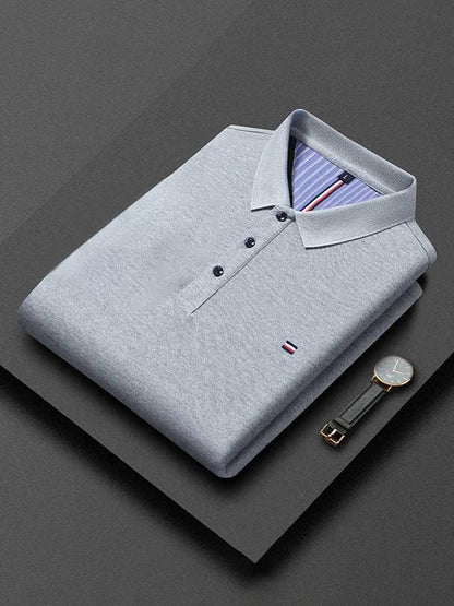 Men's Business Casual Logo Button Short Sleeve Polo Shirt