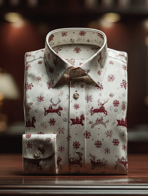 Men's Retro New Year Christmas Print Long Sleeve Shirt