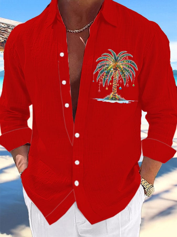 Men's Christmas Palm Tree Print Casual Shirt
