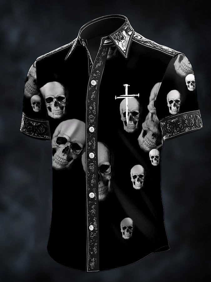 Men's Retro Baroque Print Dark Shirt