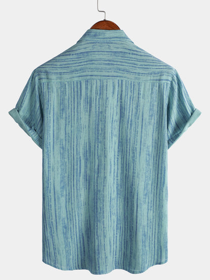 Men's Breathable Short Sleeve Pocket Blue Striped Shirt