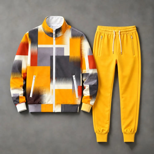 Men's Color-Blocked Stand-Collar Sweatshirt and Pants Set