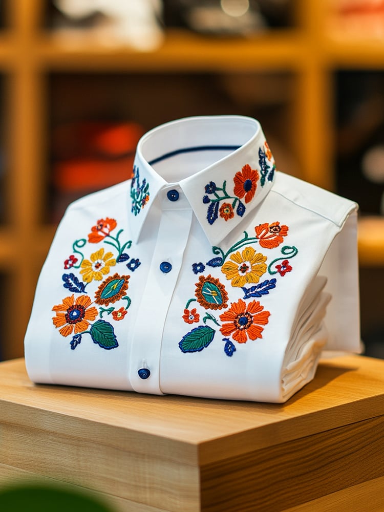 Men's Business Casual Floral Lapel Short Sleeve Shirt