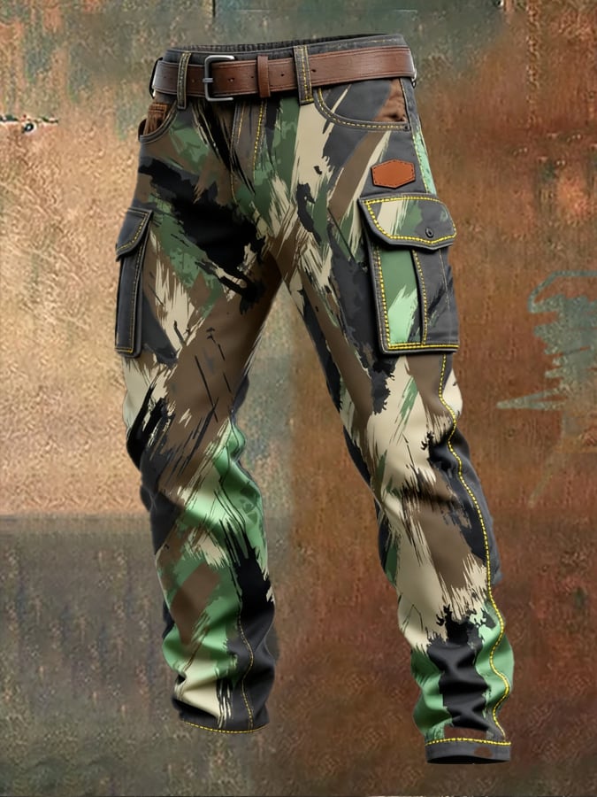 Men's Vintage Camouflage Distressed Pocket Work Pants