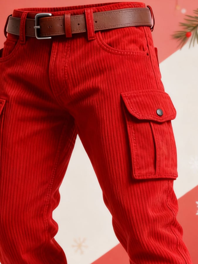 Men's Retro Corduroy Patchwork Plush Christmas Work Pants
