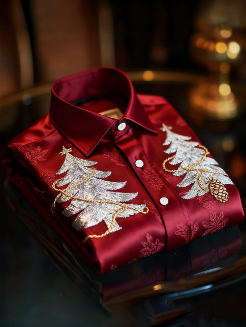 Men's  Christmas Long Sleeve Button-Down Shirt