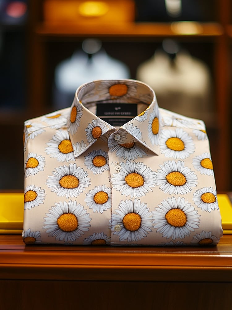 Men's Business Casual Floral Lapel Short Sleeve Shirt